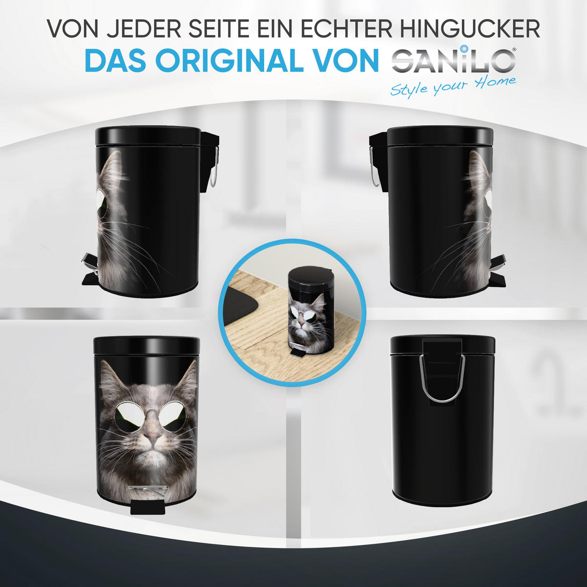 KOSMETIKEIMER Cool Cat - Schwarz/Braun, Kunststoff/Metall (17/25/25cm) - Sanilo