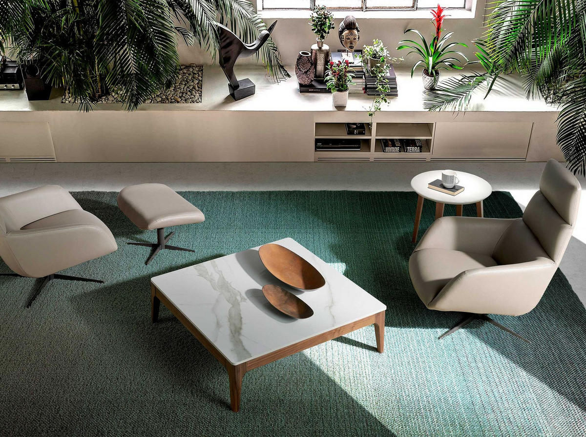 COUCHTISCH Quadratischer Couchtisch aus Porzellanmarmor und Nussbaumholz 100/100/30 cm - Nussbaumfarben/Weiß, Holz/Stein (100/100/30cm) - ANGEL CERDA