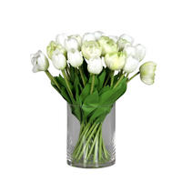 KUNSTBLUME Künstlicher Tulpenstrauß - Tarik 36 cm in Glasvase mit künstl. Wasser - Creme, Kunststoff (36cm) - aplanta