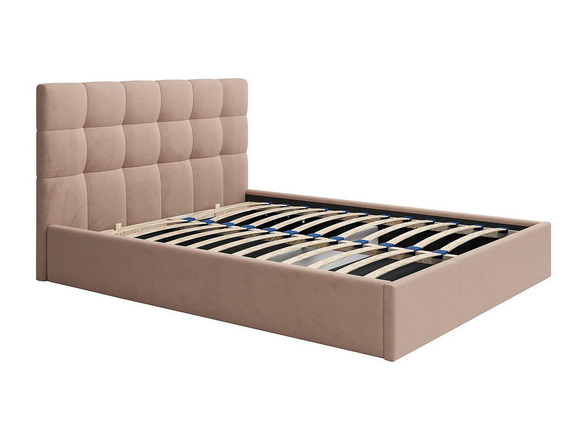 BETT mit Bettkasten - 2 Personen - Samt, Stoff - Beige - - Beige, Textil (160/200cm) - Vente-Unique