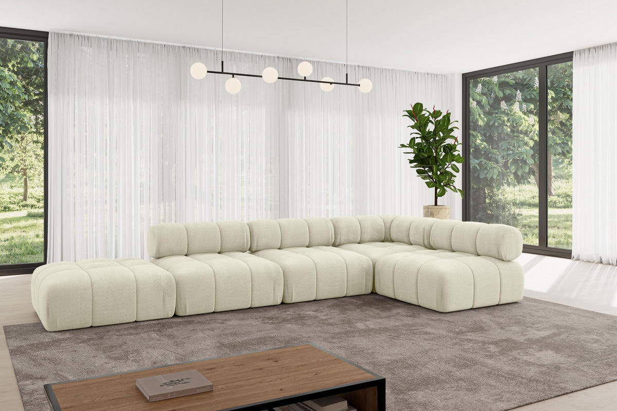 ECKSOFA modulares Sofa Favio-L2 - 380x190x70 cm Beige Velours - Beige, Holzwerkstoff/Textil (380/190cm) - ALTDECOR