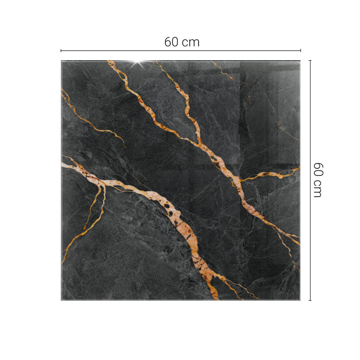 TISCHPLATTE 60x60 cm Marmoraderung im Design - Goldfarben/Schwarz, Glas (60/60/0.4cm) - TULUP