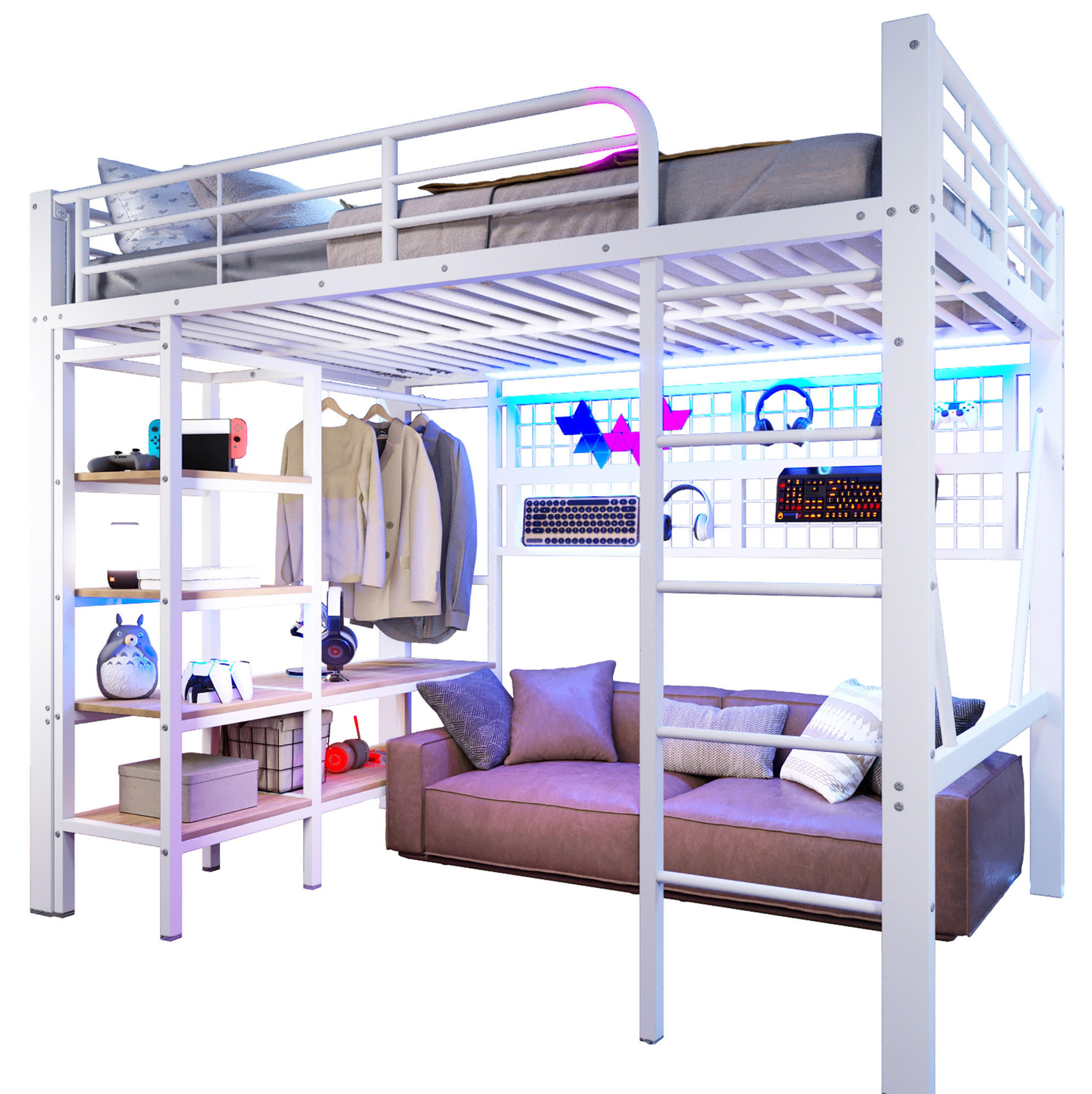 HOCHBETT 140/200 cm Weiß aus Metall mit LED-Lichtleiste - Weiß, Metall (140/200cm) - OKMYHOME