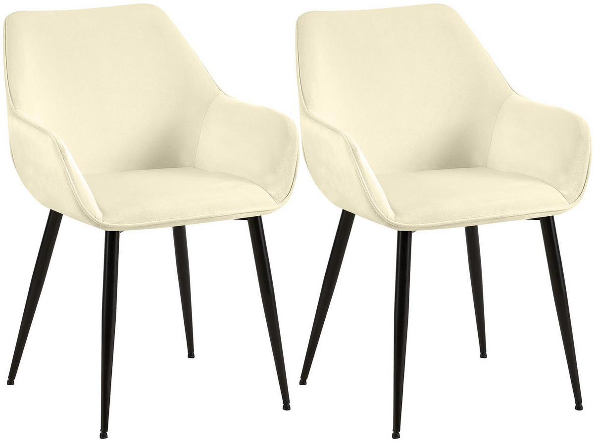 ARMLEHNENSTUHL 2er Set Samt Creme - Creme/Schwarz, Textil/Metall (52/82/63cm) - CLP