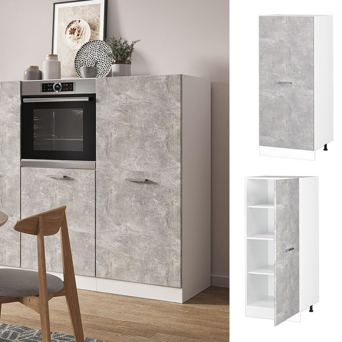 VORRATSSCHRANK R-Line Beton 60 cm - Hellgrau/Weiß, Holzwerkstoff (60/143/57cm) - Vicco