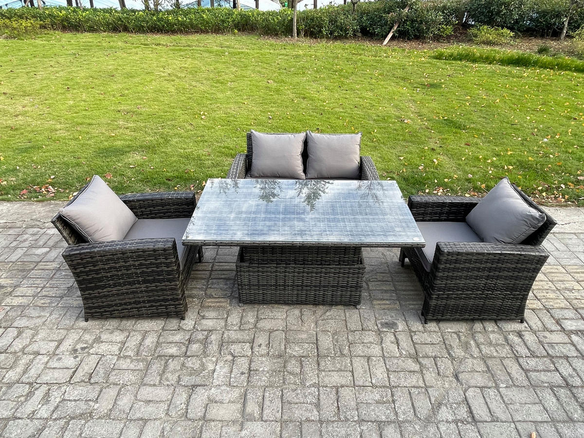 GARTENGARNITUR Polyrattan Dunkelgrau 4-Sitzer - Dunkelgrau, Metall - Fimous