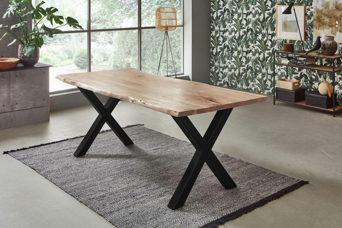 ESSTISCH FREDERIK - Beige/Schwarz, Holz/Metall (80/120/77cm) - SAM