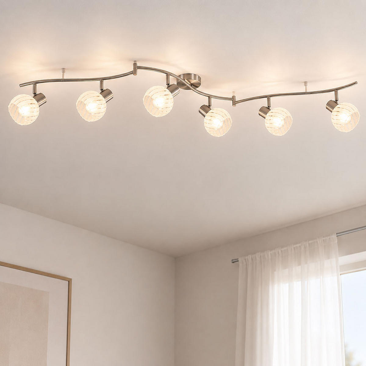 DECKENLEUCHTE Silber Matt Gemustert - Silberfarben, Glas (180/26/20cm) - Globo Lighting