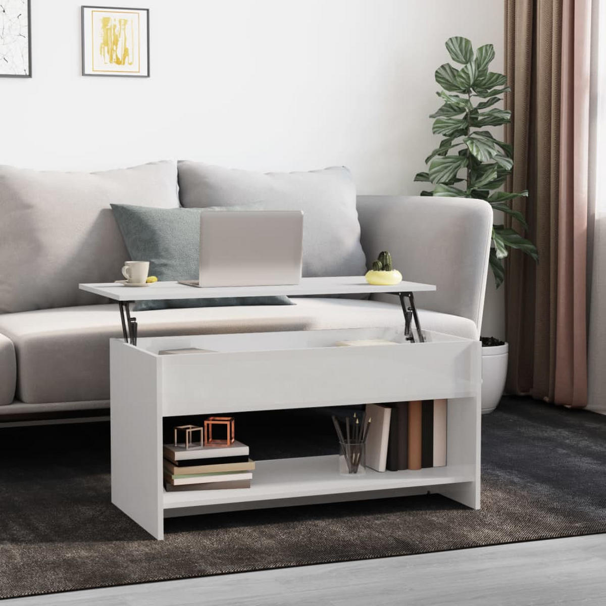 COUCHTISCH Hochglanz-Weiß 102x50x52,5 cm Holzwerkstoff - Weiß, Holzwerkstoff (102/50/52.5cm) - furnicato