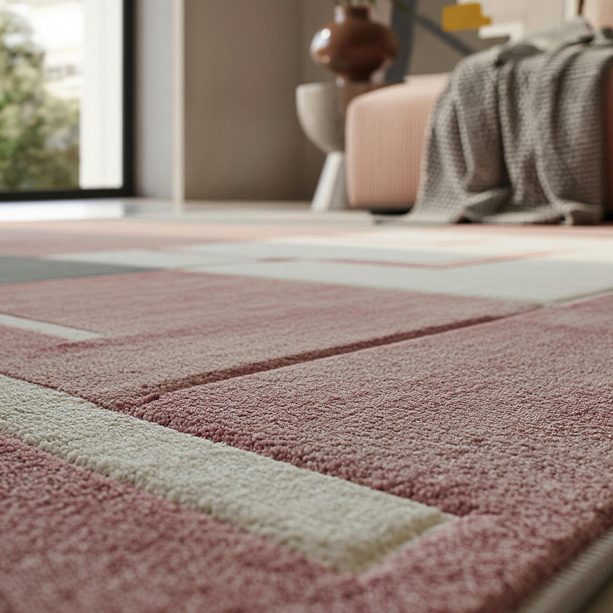KURZFLORTEPPICH LATEMAR, kariert, Rosa, 160 x 230 cm - Rosa, Textil (230/160cm) - KADIMA DESIGN