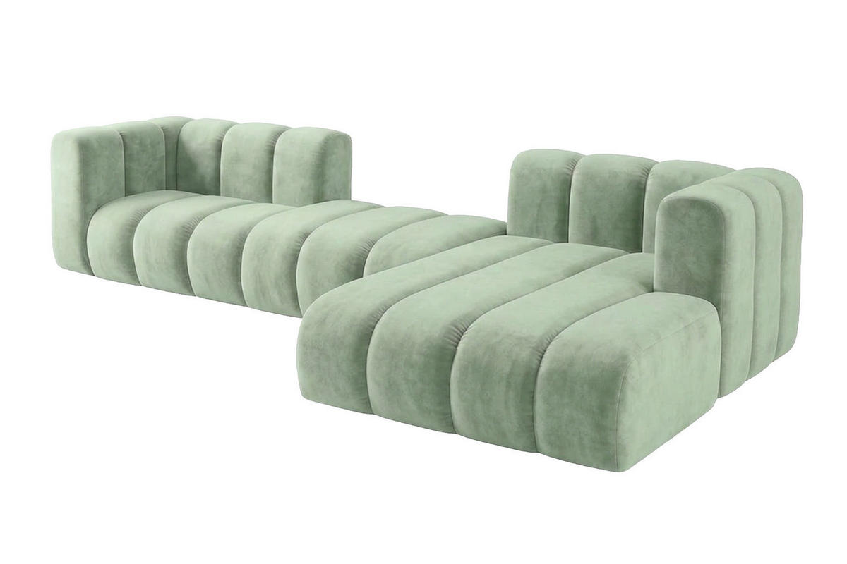 ECKSOFA Modulares In L-Form, Velvet-Stoff Riviera, Mintz, Rechts, GRAND 319 cm - Mintgrün, Holz (319/175cm) - Kaiser Möbel
