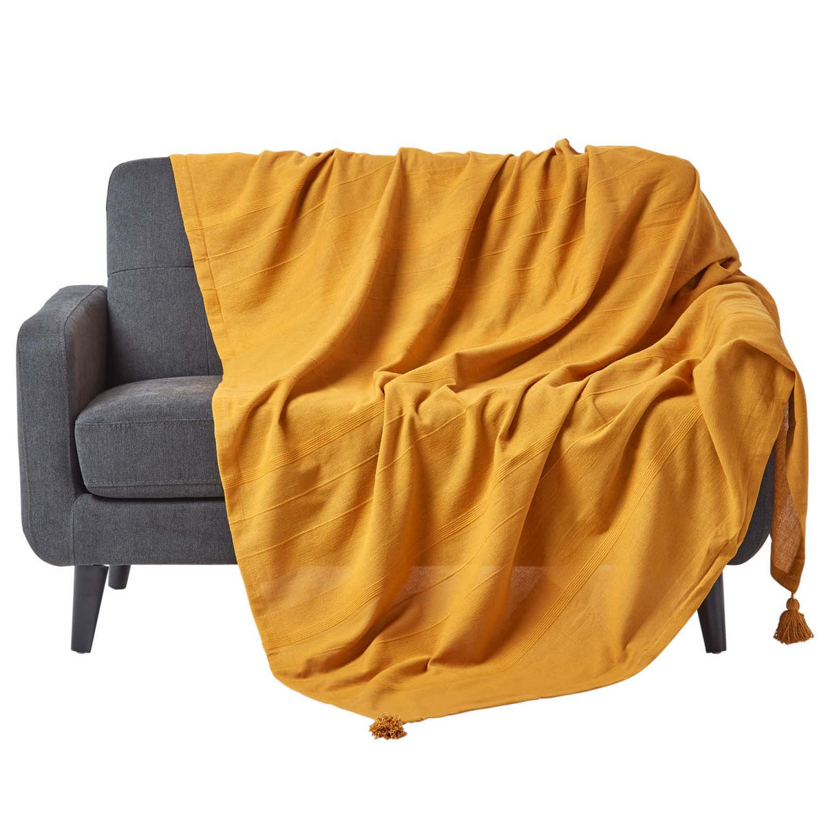 WOHNDECKE Rajput 150/200 cm, 100% Baumwolle - Dunkelgelb, Textil (150/200cm) - Homescapes