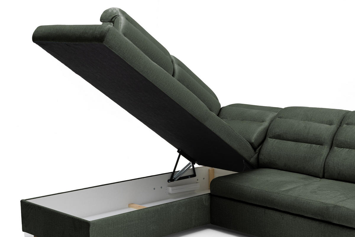 ECKSOFA U-Form CLOUD U Links mit Schlaffunktion 120x252 Velours Dunkelgrün - Dunkelgrün/Silberfarben, Holz/Kunststoff (320/103/202cm) - Muffo