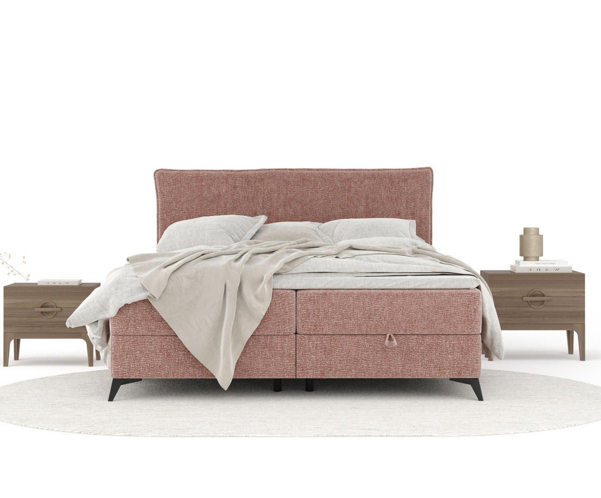 BOXBETT Peru Rosa 160/200 cm im Chenille-Stoff - Pink/Schwarz, Holz/Holzwerkstoff (160/200cm) - Maison de Reve