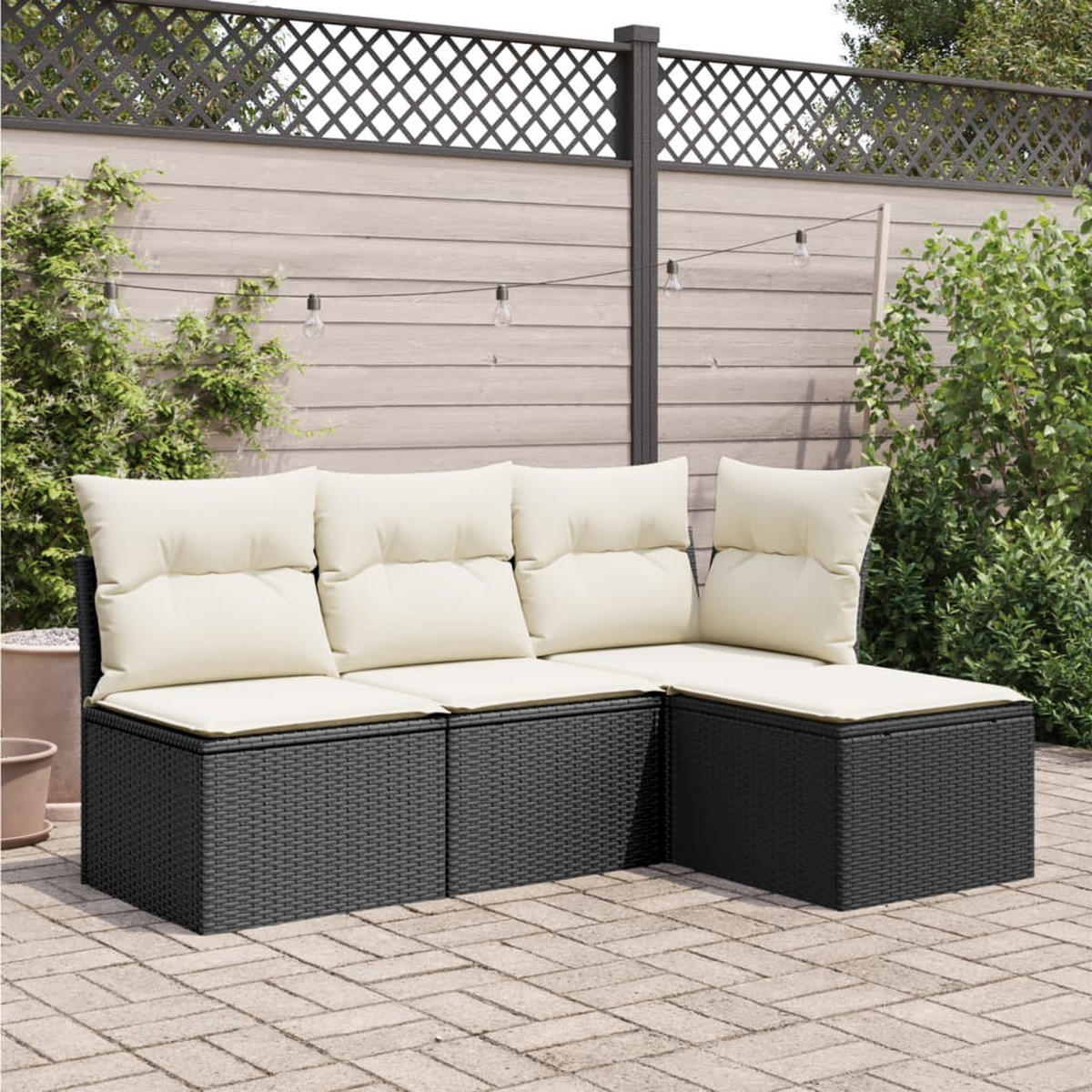 GARTENHOCKER Mit Kissen Schwarz 55/55/37 Cm Poly Rattan - Schwarz, Kunststoff (55/37/55cm) - vidaXL
