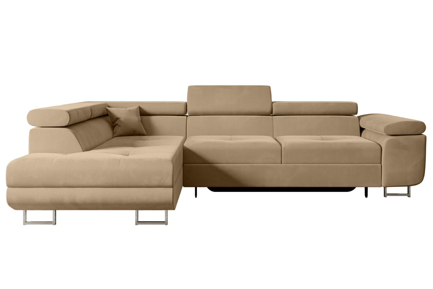 ECKSOFA mit Schlaffunktion und Bettkasten GUSA-L 272x202x107 cm Beige Velours - Beige/Silberfarben, Holzwerkstoff/Textil (202/272cm) - ALTDECOR