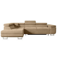ECKSOFA mit Schlaffunktion und Bettkasten GUSA-L 272x202x107 cm Beige Velours - Beige/Silberfarben, Holzwerkstoff/Textil (202/272cm) - ALTDECOR