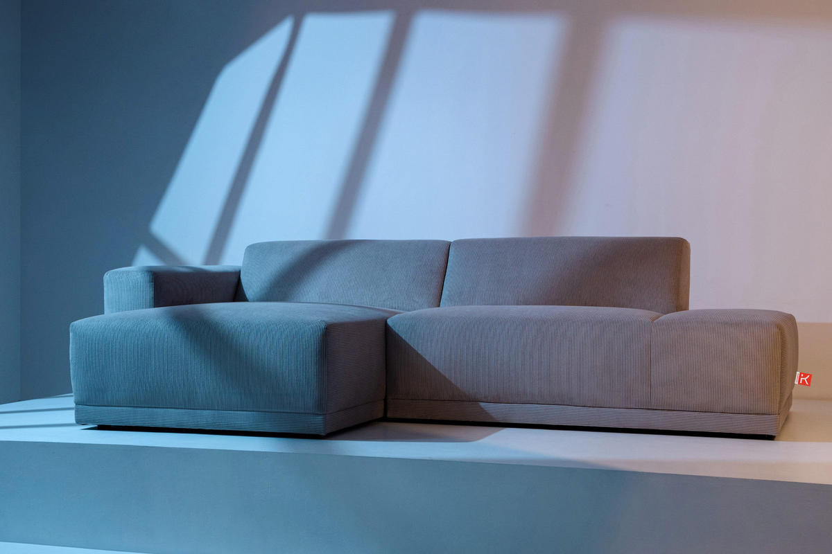 ECKSOFA-LINKS MUDI in moderner Optik mit hochwertigem Kaltschaum, Cord-Stoff, grau - Schwarz/Grau, Textil (280/160cm) - KONSIMO®