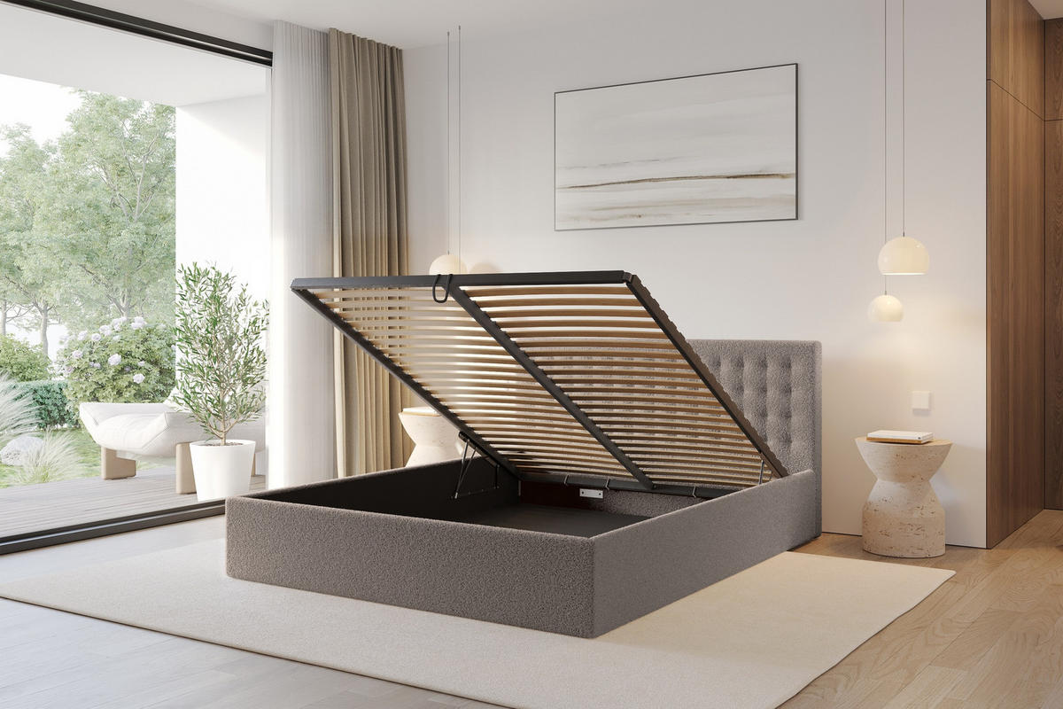 POLSTERBETT mit Bettkasten und Lattenrost, Boxbett ohne Matratze - PARI 180x200 Braun - Braun, Holzwerkstoff/Textil (180/200cm) - ALTDECOR