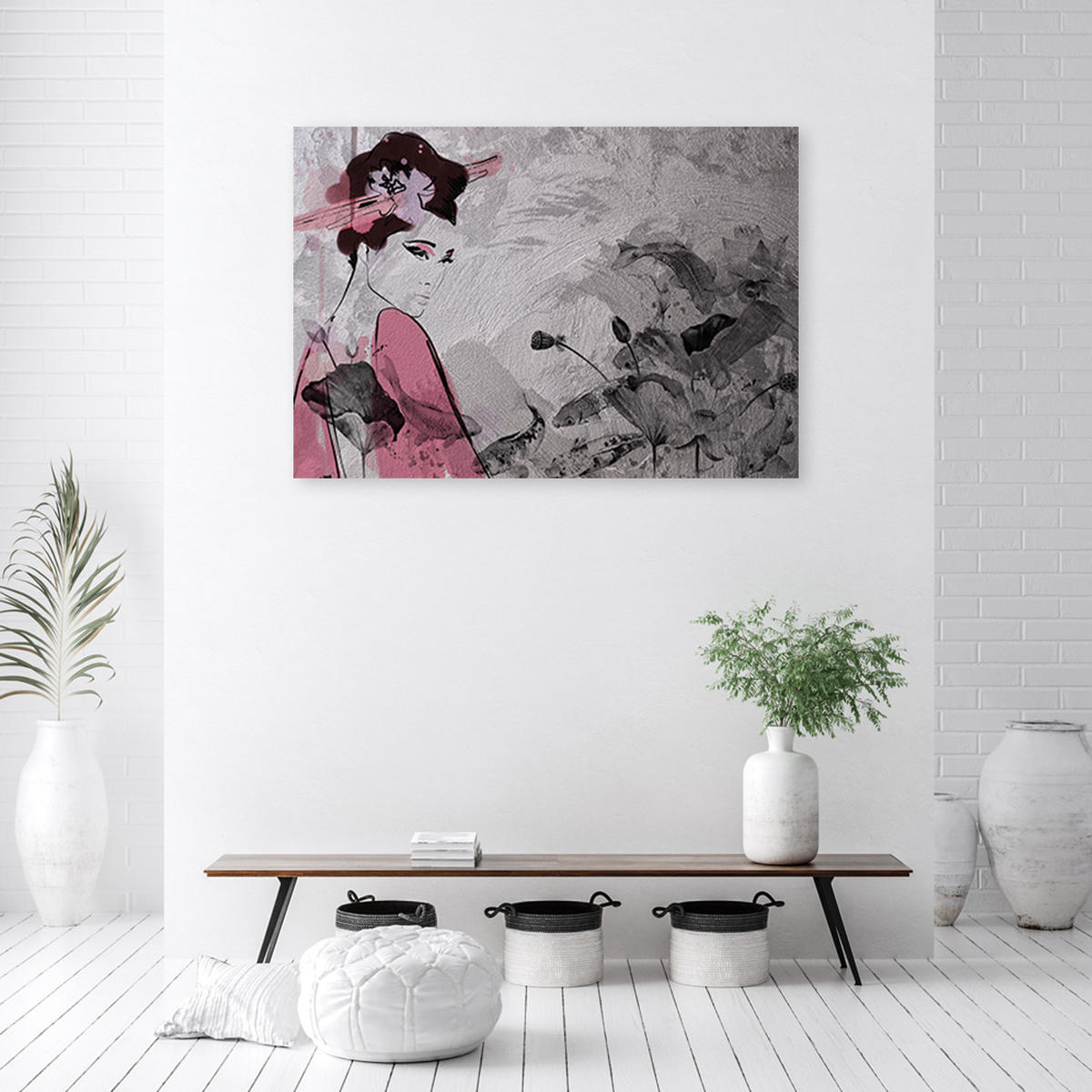LEINWANDBILD Japanische Geisha - Pink, Textil (60/40cm) - Feeby
