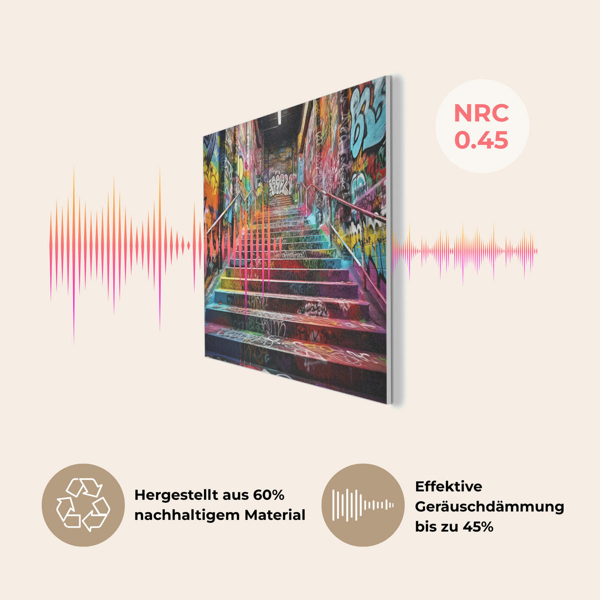 AKUSTIKPANEEL Treppe - Graffiti - Farben - Kunst 80x60 cm - Multicolor, Textil (80/0.9/60cm) - MuchoWow