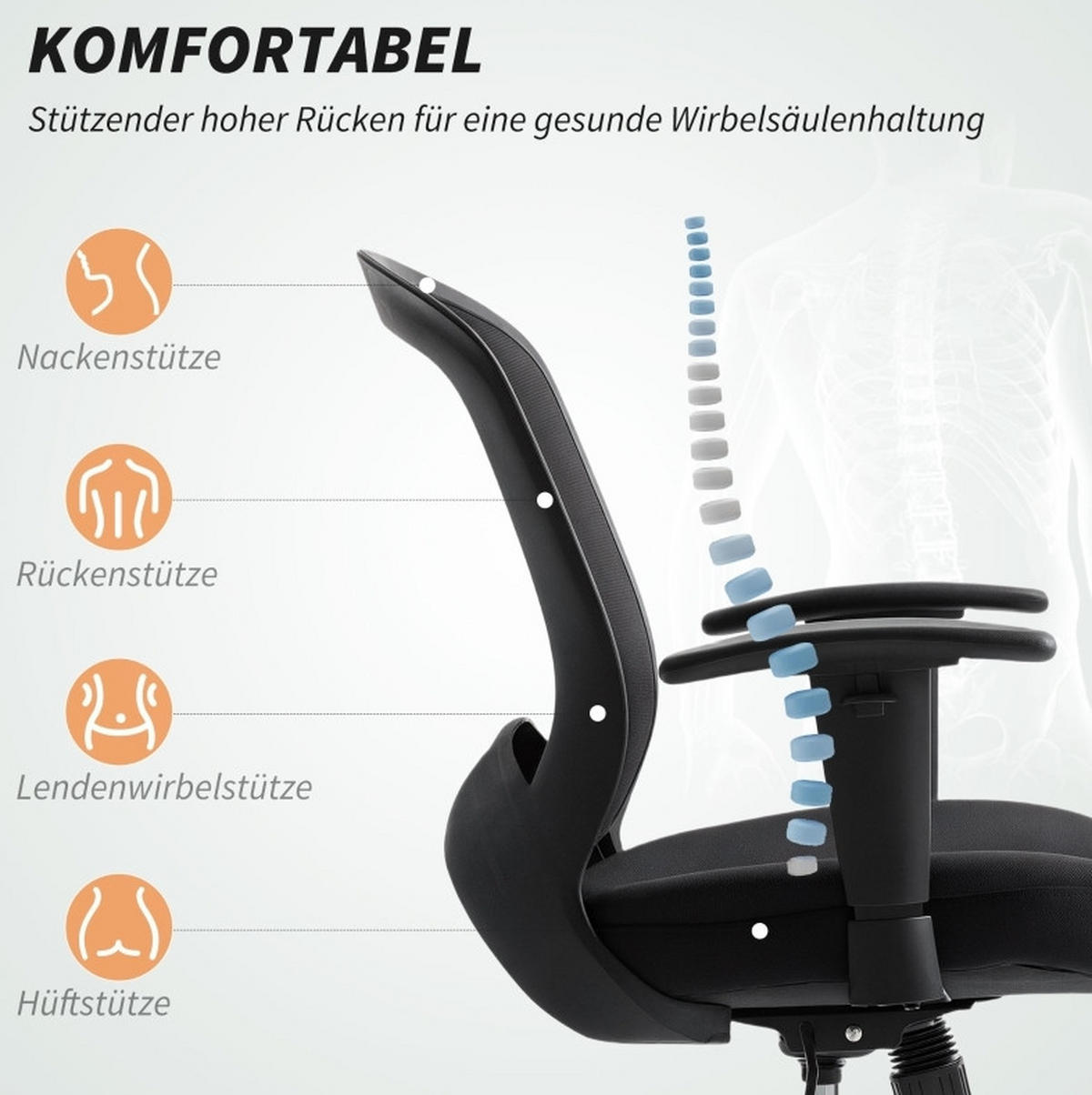 DREHSTUHL 65/59/92,5-102,5 cm, atmungsaktiver Netzrücken, höhenverstellbar und drehbar, Schwarz - Schwarz, Kunststoff (59/102.5/65cm) - Redom