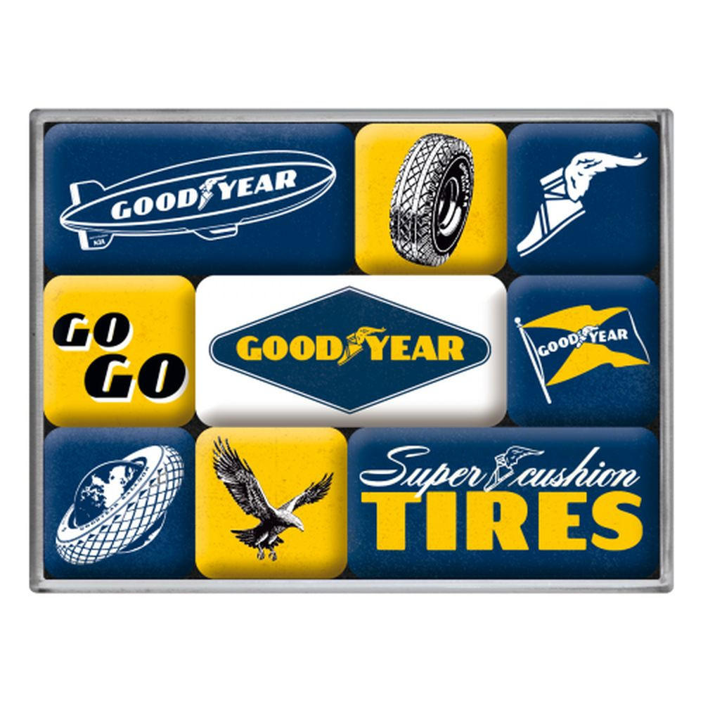 MAGNETSET 9-teilig Goodyear Logos - Multicolor, Metall (9/7/2cm) - Nostalgic-Art
