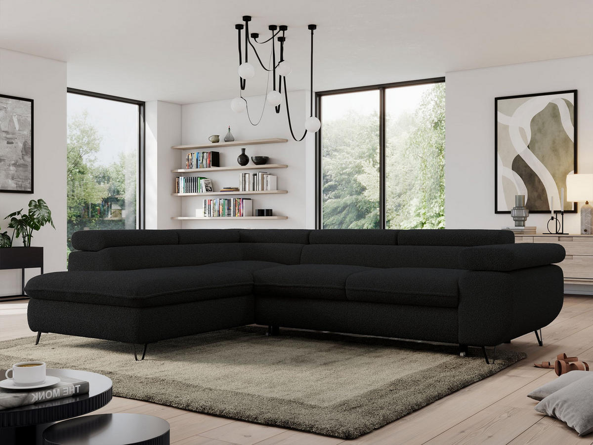 ECKSOFA PEDRO L Schwarz Boucle - Links Seite - Schwarz, Textil/Metall (208/273cm) - MKS