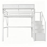 HOCHBETT 140/200 cm Weiß mit Langer Schreibtisch, Stauraumtreppe und LED-Beleuchtung - Weiß, Metall (140/200cm) - Oxeza