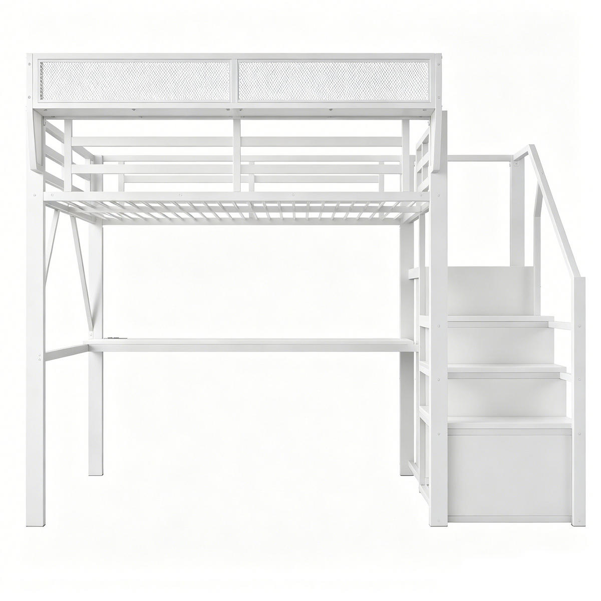 HOCHBETT 140/200 cm DE-32583 mit Schreibtisch, LED und Stauraum Weiß - Weiß, Metall (140/200cm) - ComfortXL