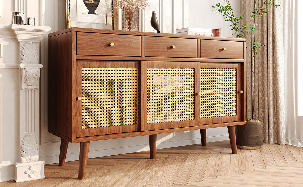 SIDEBOARD mit Walnuss-Finish, verstellbaren Böden & Metallgriffen walnuss 120x40x78 cm - Walnussfarben, Holzwerkstoff (40/78/120cm) - Luhomfu