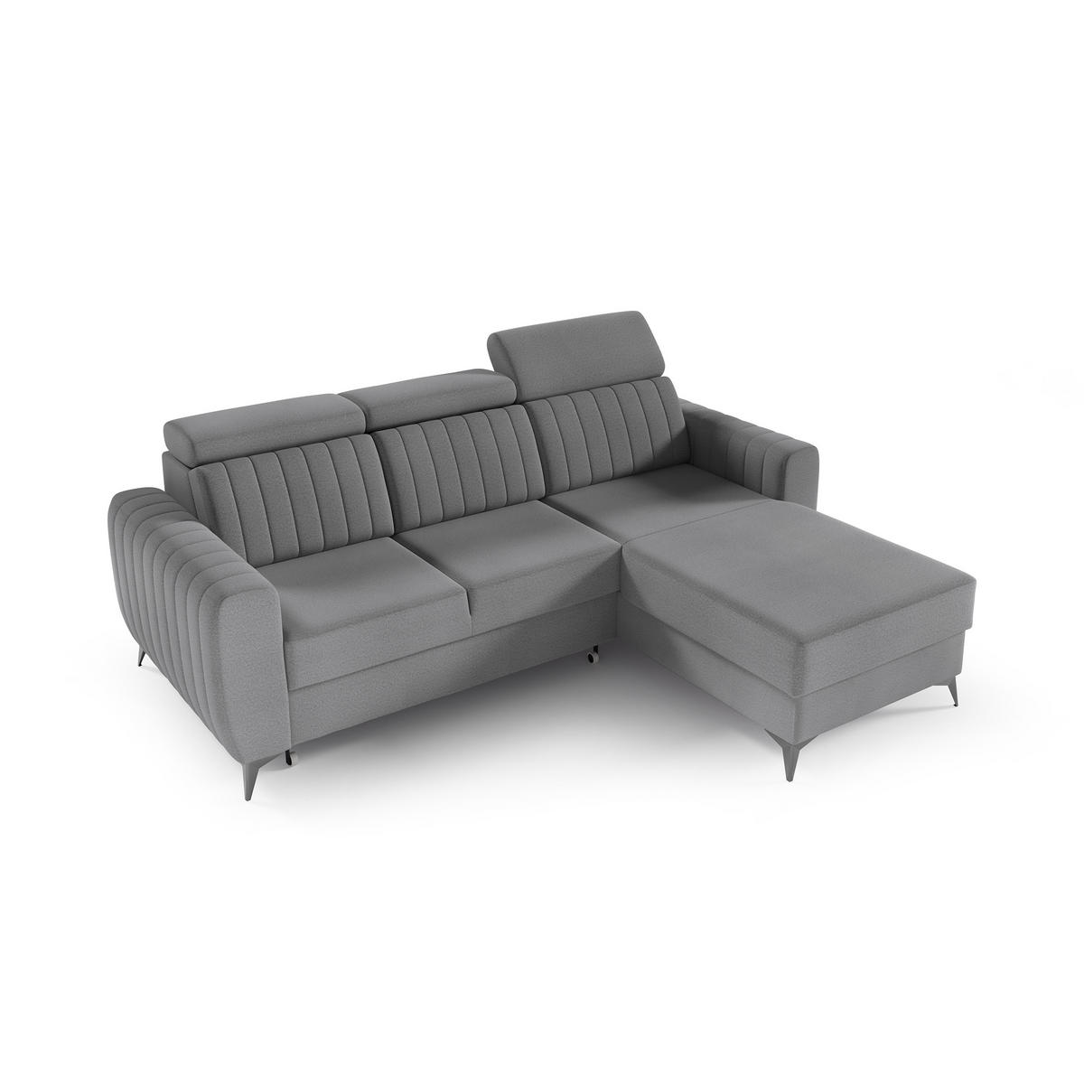 ECKSCHLAFSOFA Connor I verstellbare Kopfstützen, Grau - Schwarz/Grau, Textil (238/176cm) - Beautysofa