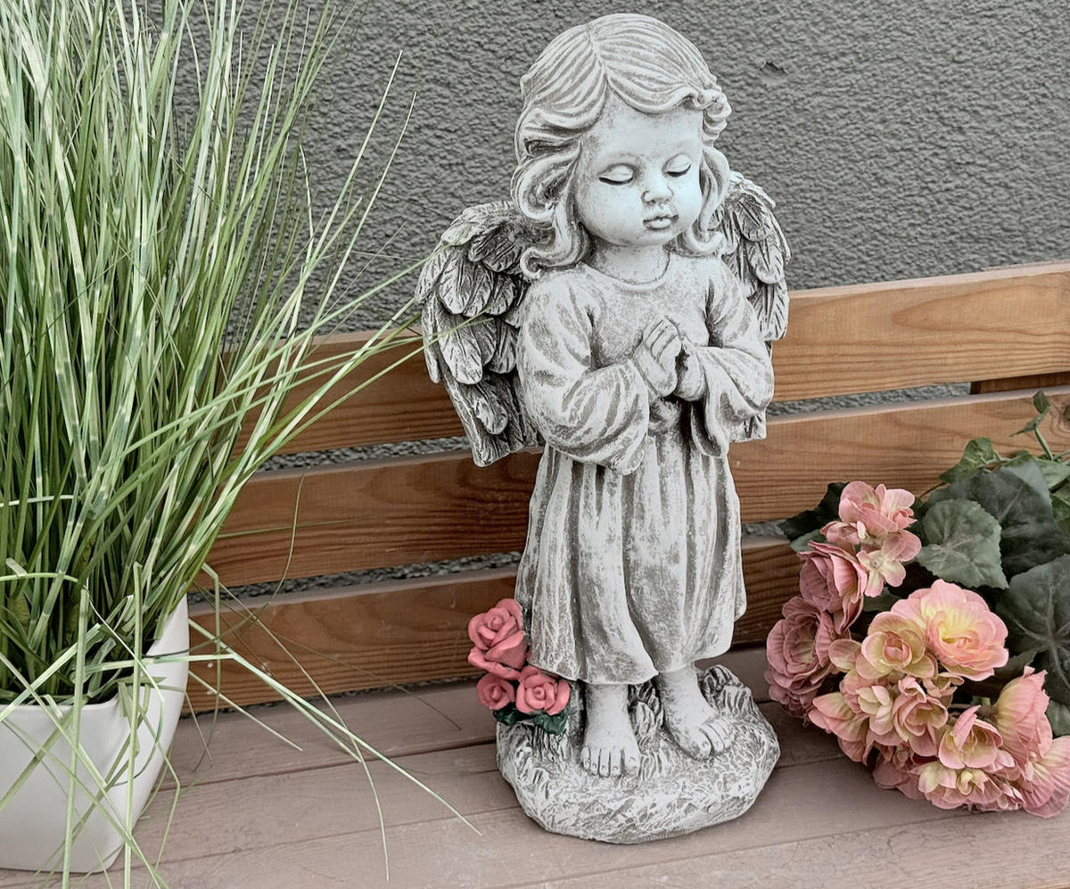 STEINFIGUR Engel stehend frostfester Steinguss - Grau, Stein (20/40/14cm) - stoneandstyle