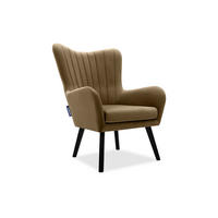 OHRENSESSEL GADI Velourstoff, Beige - Beige/Schwarz, Holz/Textil (76/100/78cm) - KONSIMO®