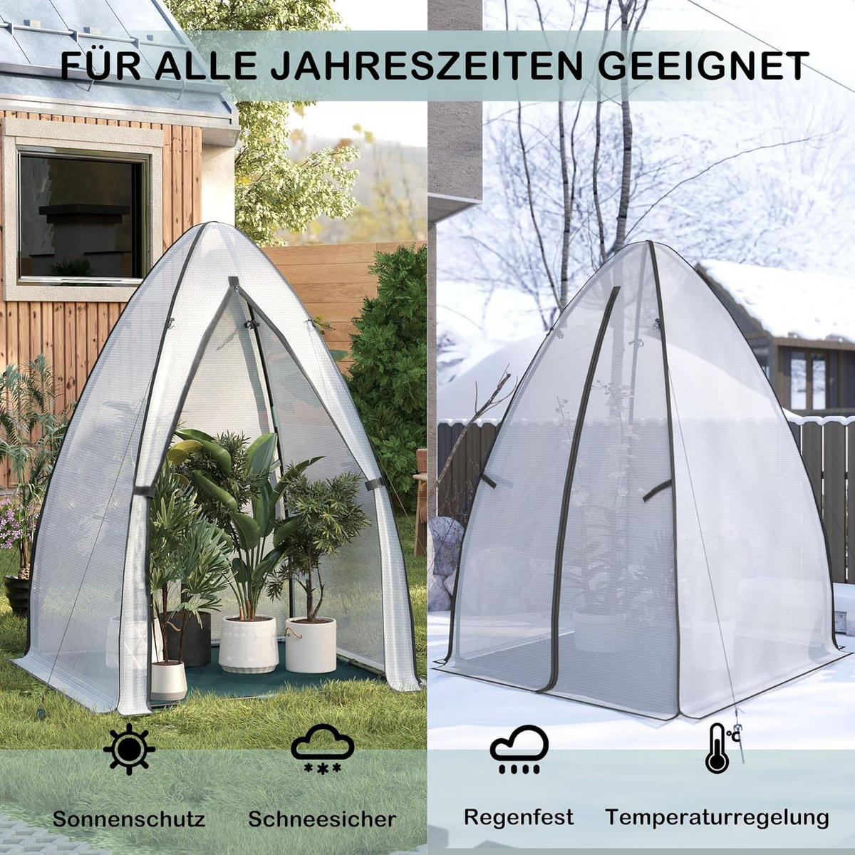 FOLIENGEWÄCHSHAUS, dunkelgrünes Frostschutzgewebe, 120x180 cm - Weiß/Grün, Textil/Metall (120/180/120cm) - Woltu