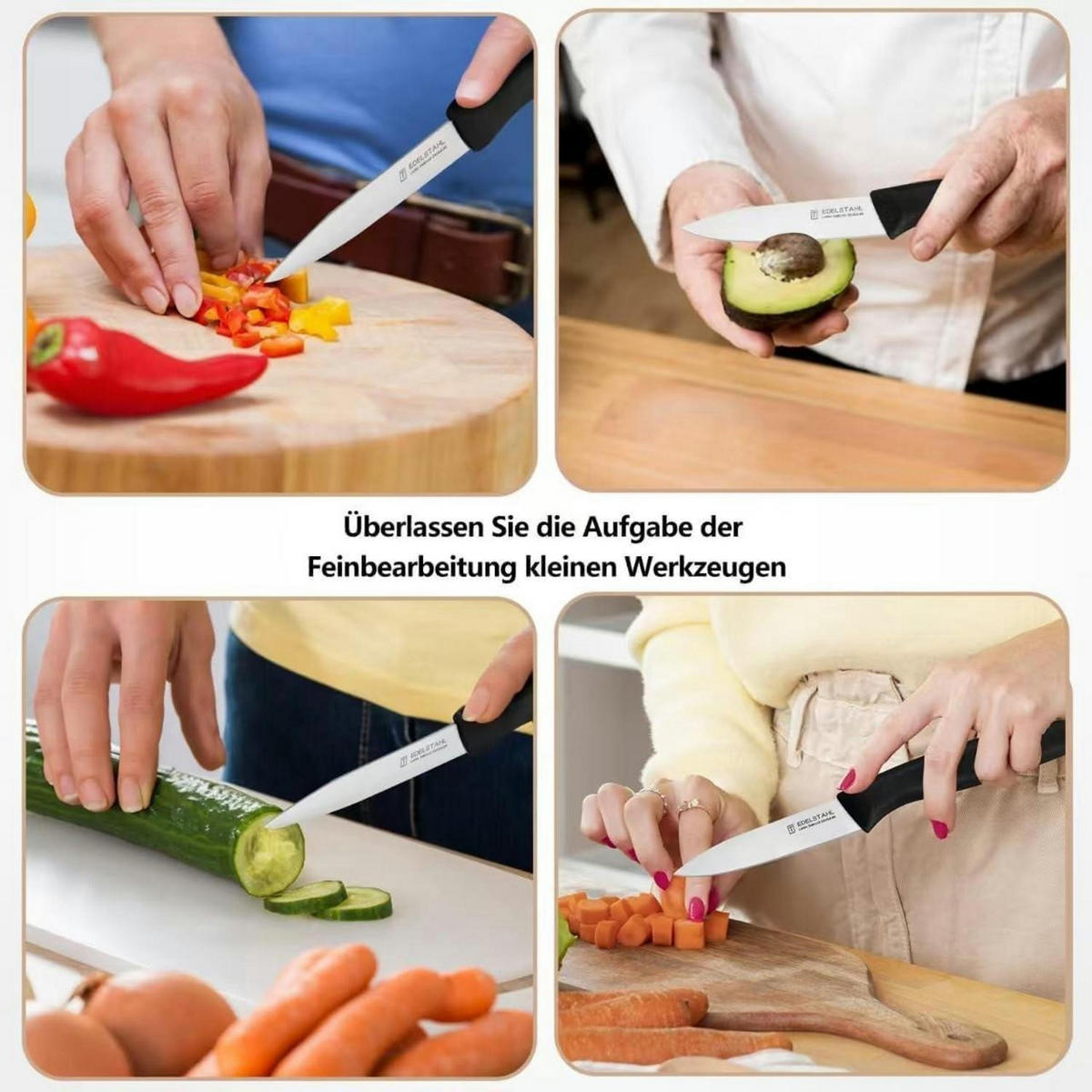 OBSTMESSER 6-teiliges Set Edelstahl Schwarz - Silberfarben, Metall (19cm)