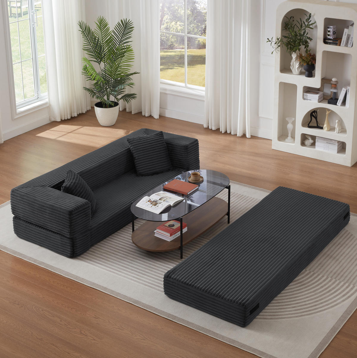 SOFA mit Schlaffunktion Cord Dunkelgrau - Dunkelgrau, Kunststoff (76/60/200cm) - Meubliv