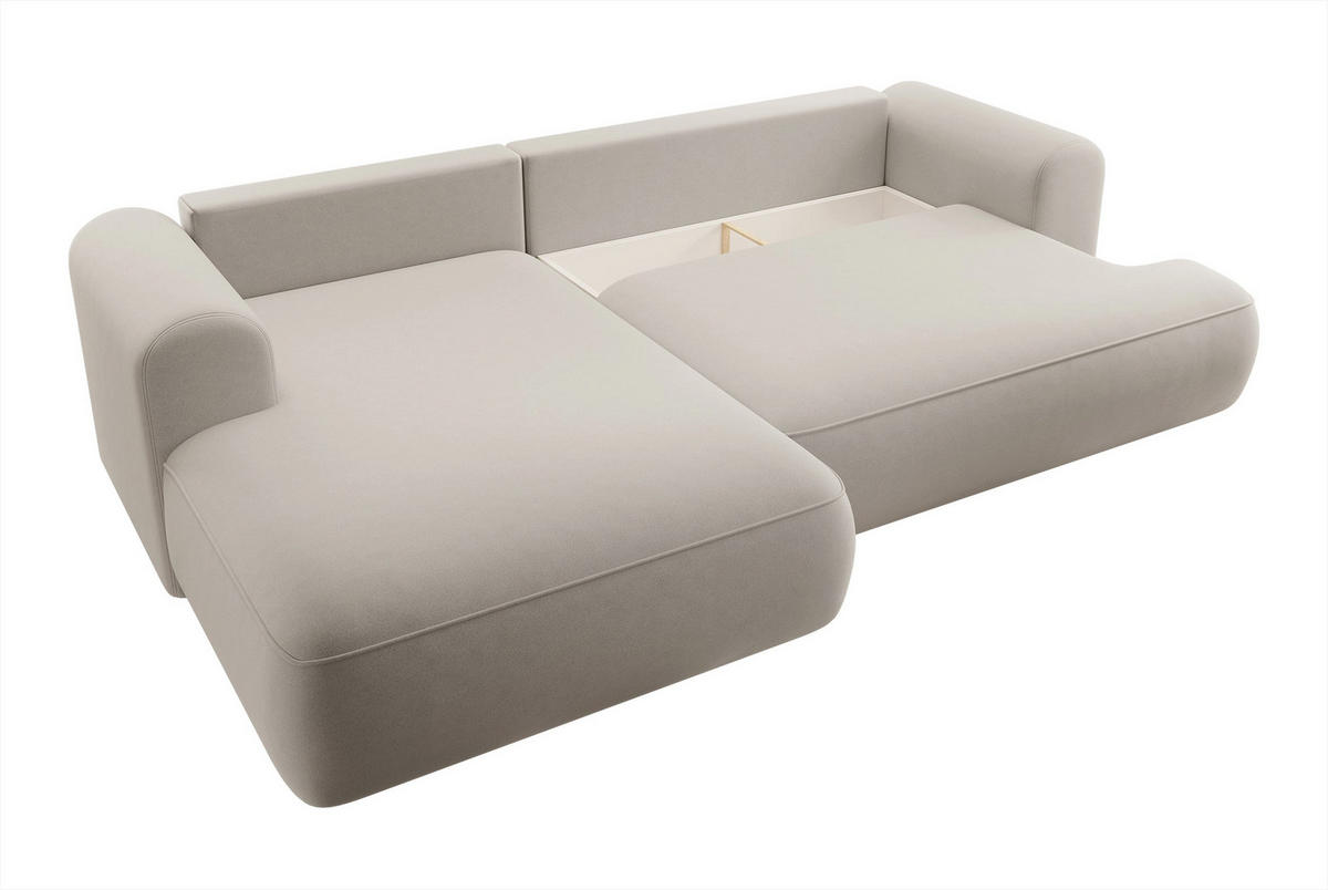 ECKSOFA Ovo Cremeweiß Velours - Creme/Schwarz, Kunststoff/Textil (260/165cm) - Selsey