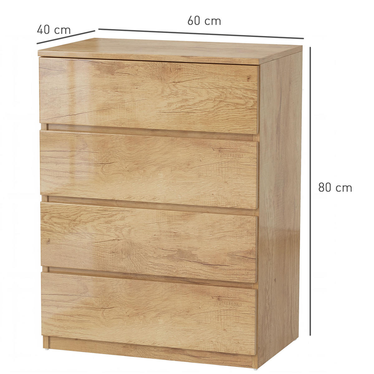KOMOODE DE-12863 4 Schubladen, grifflos, minimalistisch Natur - Naturfarben, Holzwerkstoff (60/80/40cm) - ComfortXL