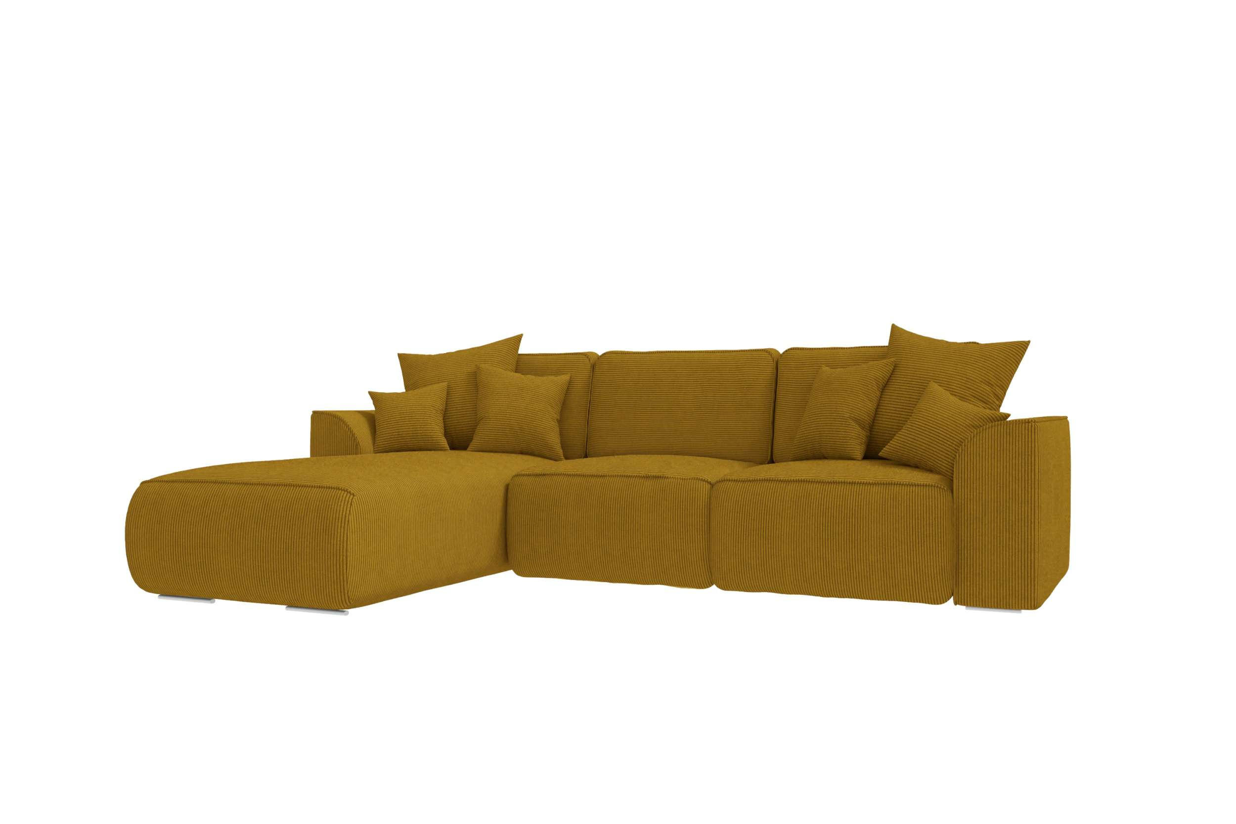 ECKSOFA GUSTO Cordstoff Goldfarben Links inkl. Schlaffunktion - Chromfarben/Goldfarben, Kunststoff/Textil (295/194cm) - 99rooms