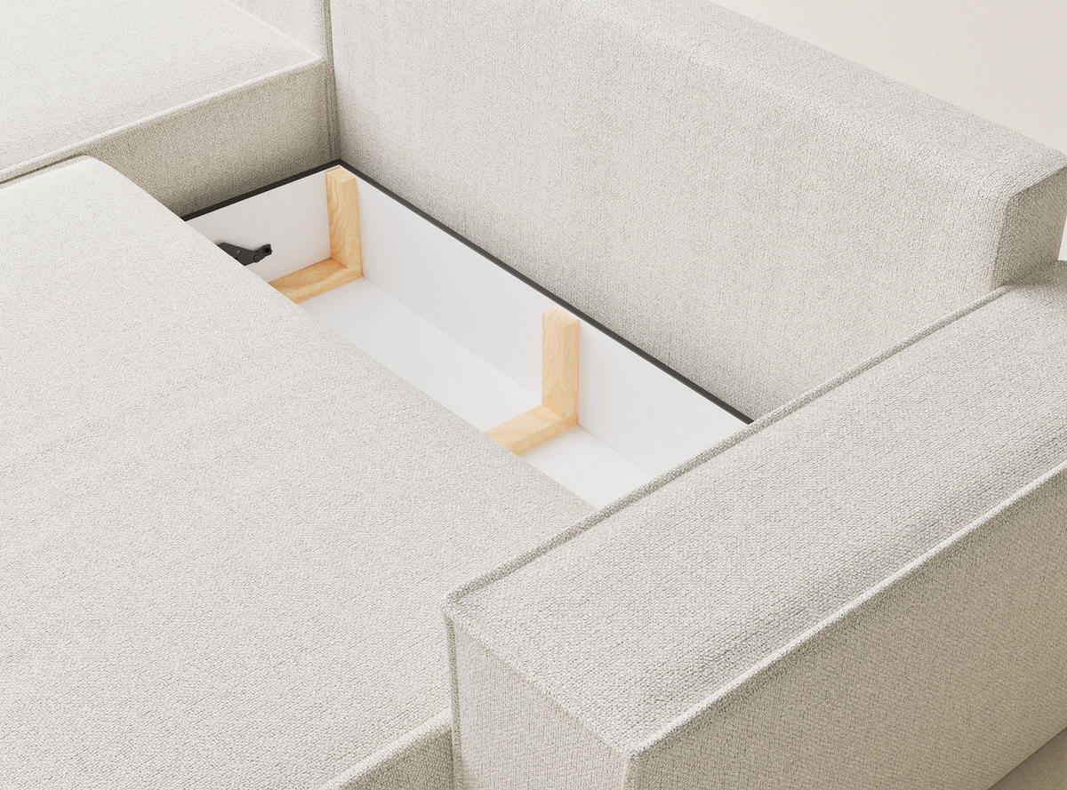ECKSOFA MIT SCHLAFFUNKTION Maze Creme Webstoff - Creme/Schwarz, Holz/Holzwerkstoff (294/185cm) - Maison de Reve