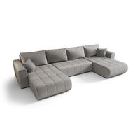 WOHNLANDSCHAFT LARA U-Form hellgrau Velours Monolith 84 - Schlaffunktion, Bettkasten - Hellgrau, Textil (385/85/175cm) - Cornero