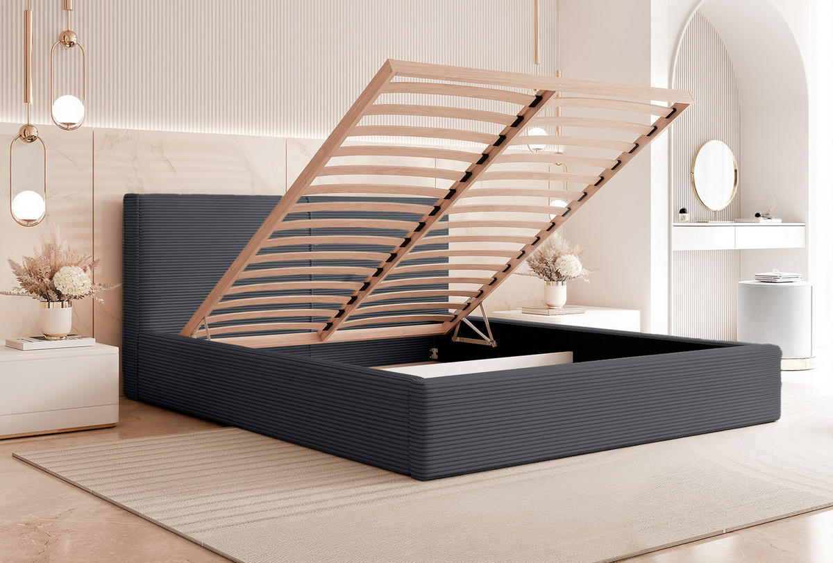 POLSTERBETT VIVELO 140x200 cm, Anthrazit - Anthrazit, Textil (200/140cm) - Fedve