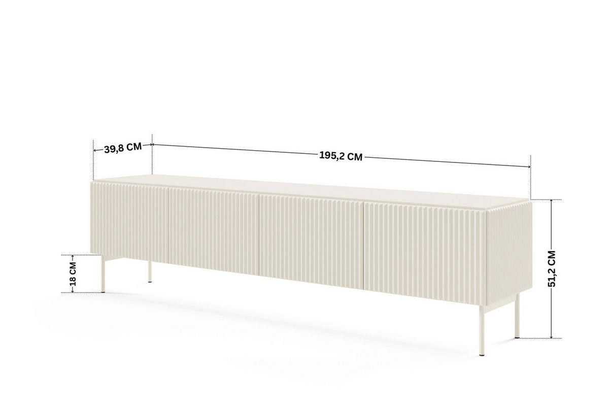 TV-LOWBOARD MUTI 195,2 cm Kaschmir - mit 4 Türen, Riffel-Fronten und Push-to-Open - Kaschmir, Holz/Holzwerkstoff (195/51/40cm) - Ravio