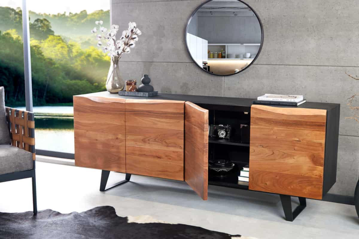SIDEBOARD ORGANIC ARTWORK Akazie 180cm - Schwarz/Braun, Holz/Metall (180/75/45cm) - riess-ambiente