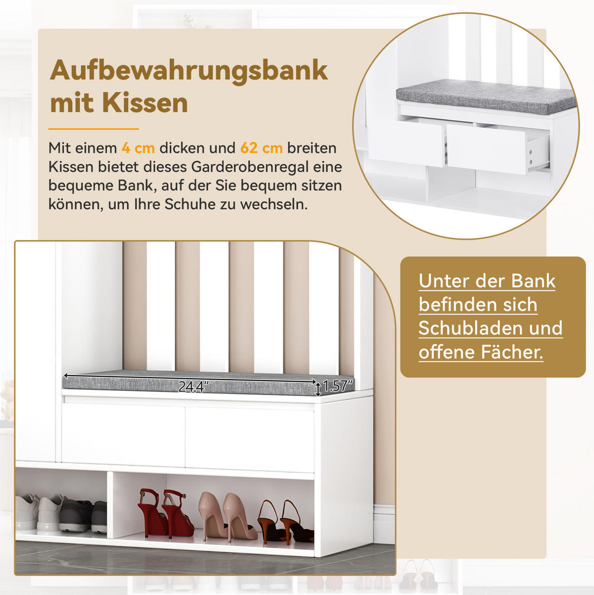 FLURGARDEROBE 100/35/180 cm aus MDF mit Sitzbank und Stecktafel Weiß - Weiß, Holzwerkstoff (100/180/35cm) - Modenvie