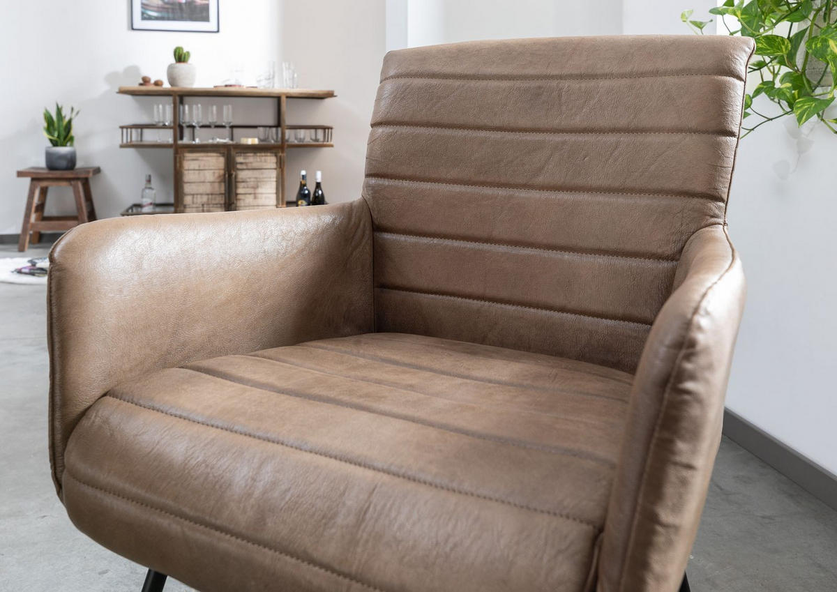 STUHL Echtleder (Büffel) 62 x 62 x 84 cm beige IRON LABEL #05 - Beige, Leder (62/84/62cm) - Massivmoebel24