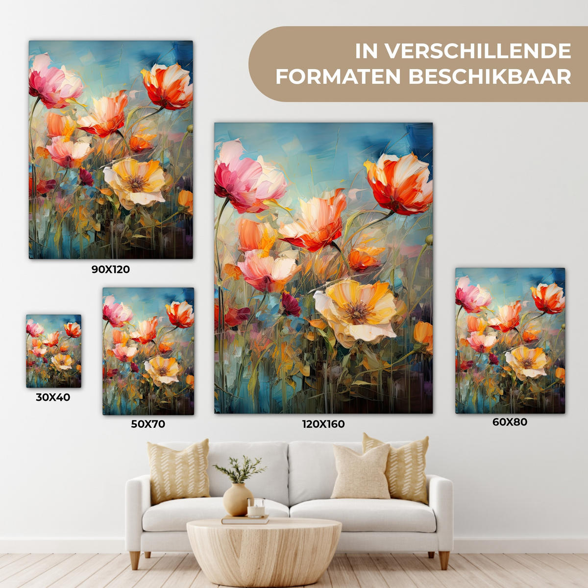 LEINWANDBILD Blumen - Aquarell - Kunst - Botanisch - Natur Wandbild Wohnzimmer 60x80 cm - Orange, Textil (60/80cm) - MuchoWow
