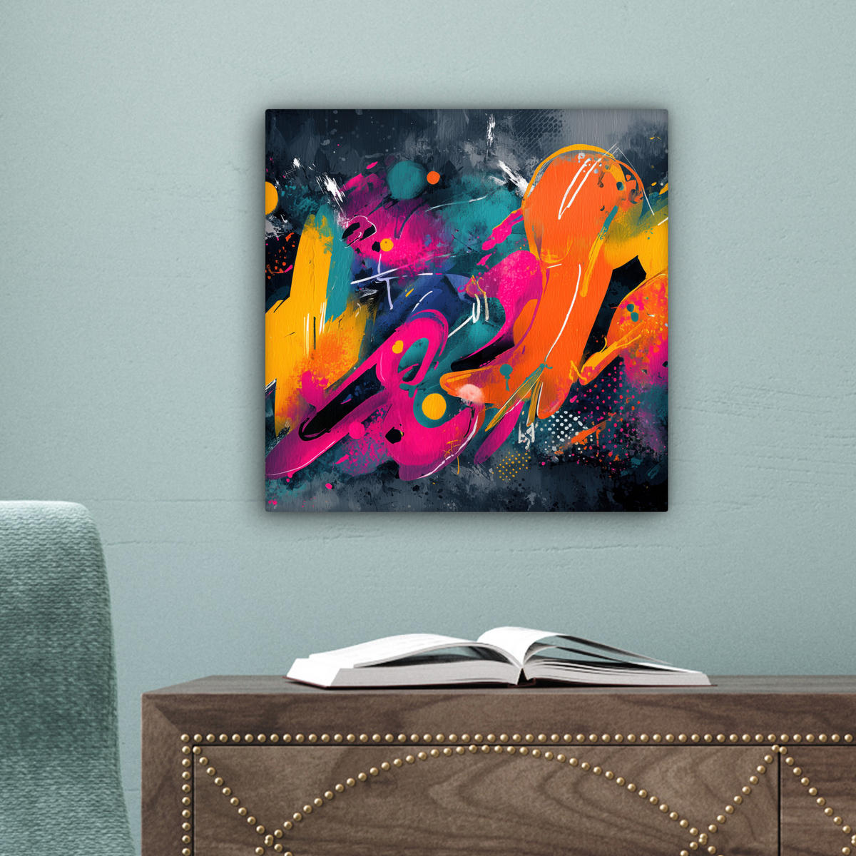 LEINWANDBILD Abstrakt - Graffiti - Farbenfroh - Farbspritzer Deko Wohnzimmer 20x20 cm - Multicolor, Textil (20/20cm) - MuchoWow