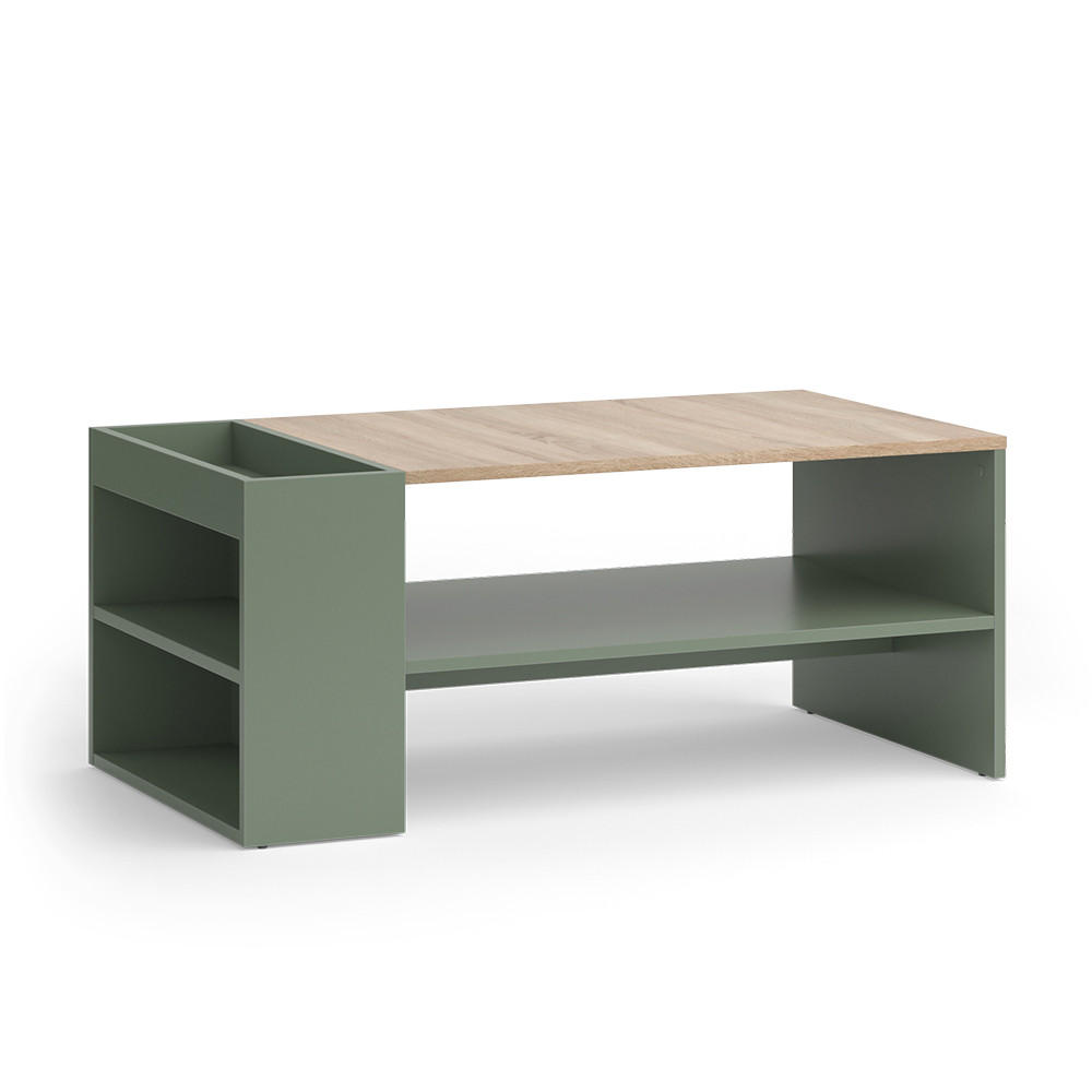 COUCHTISCH Wido Grün 100 x 55 cm mit Regalen - Grün/Sonoma Eiche, Holzwerkstoff (55/100/42cm) - Vicco